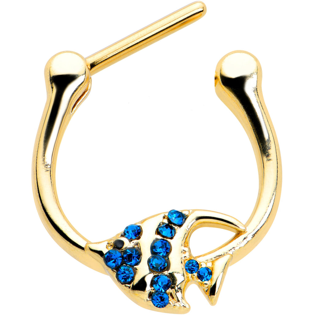 BodyCandy 16G 5/16 Blue Gem Gold Tone Adorable Angelfish Cartilage Clicker — detail close-up