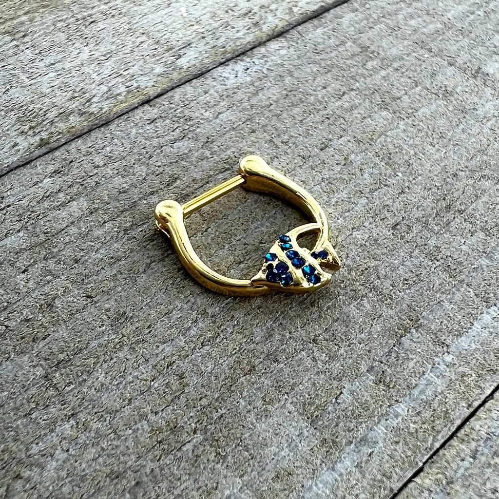 BodyCandy 16G 5/16 Blue Gem Gold Tone Adorable Angelfish Cartilage Clicker — side view