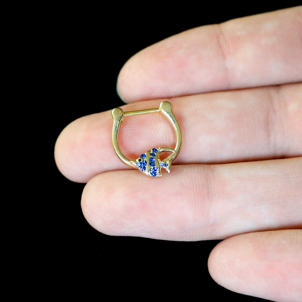 BodyCandy 16G 5/16 Blue Gem Gold Tone Adorable Angelfish Cartilage Clicker — back view