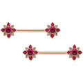 BodyCandy 14G Red Gem Rose Gold Tone Rococo Star Barbell Nipple Ring Set — main product shot