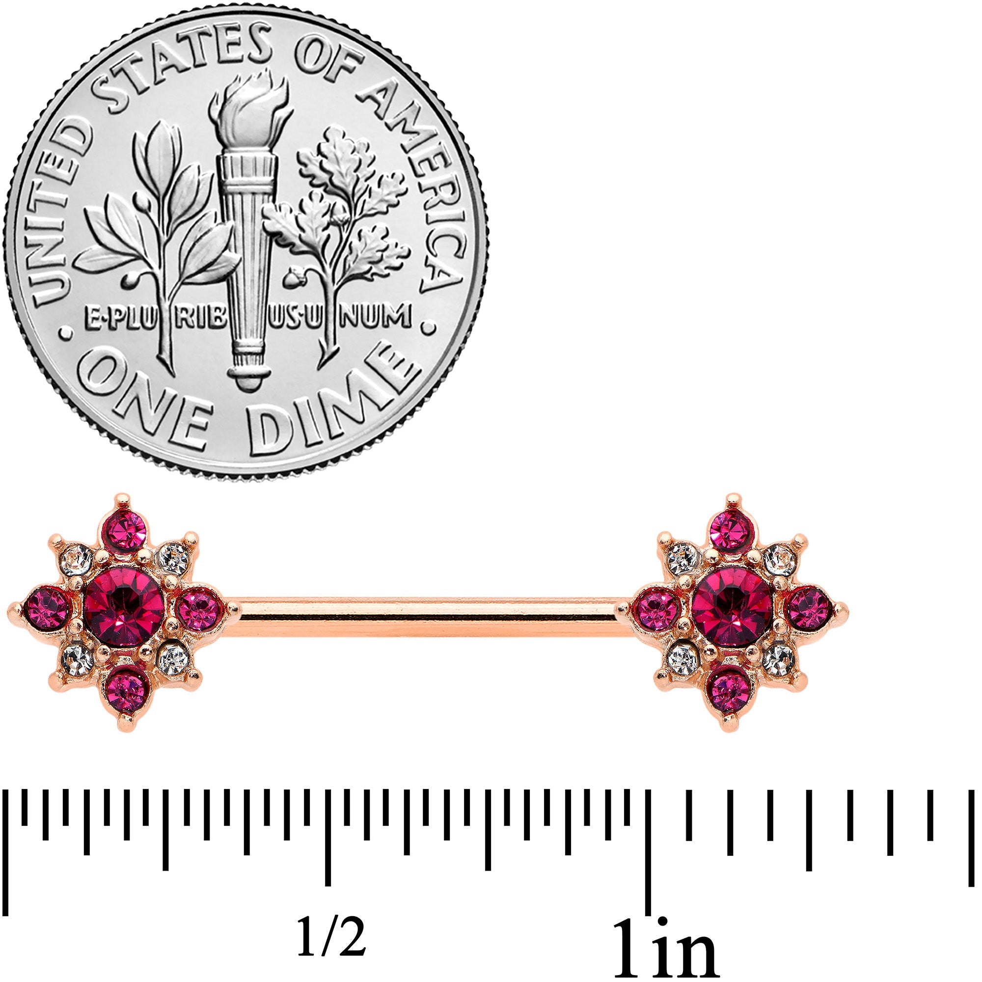 BodyCandy 14G Red Gem Rose Gold Tone Rococo Star Barbell Nipple Ring Set — lifestyle context