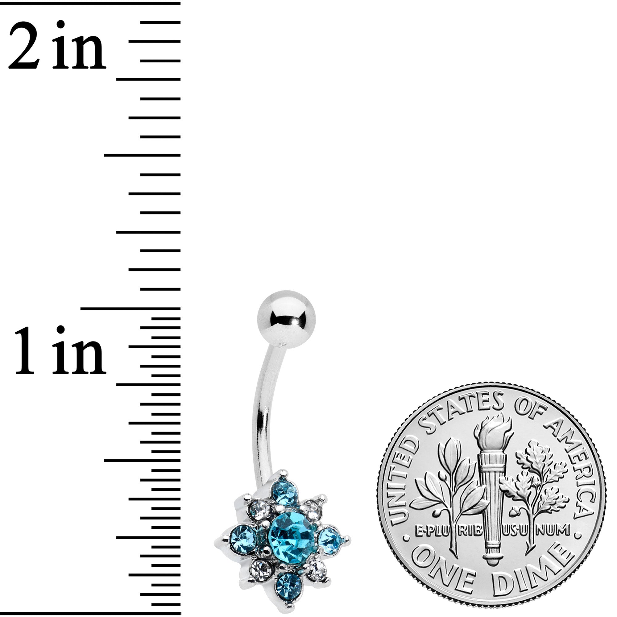 BodyCandy Blue Clear Gem Stylish Snowflake Holiday Belly Ring — detail close-up