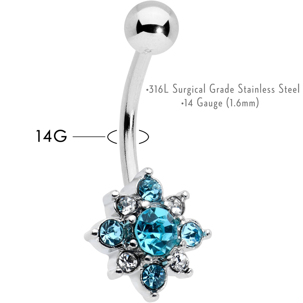BodyCandy Blue Clear Gem Stylish Snowflake Holiday Belly Ring — lifestyle context