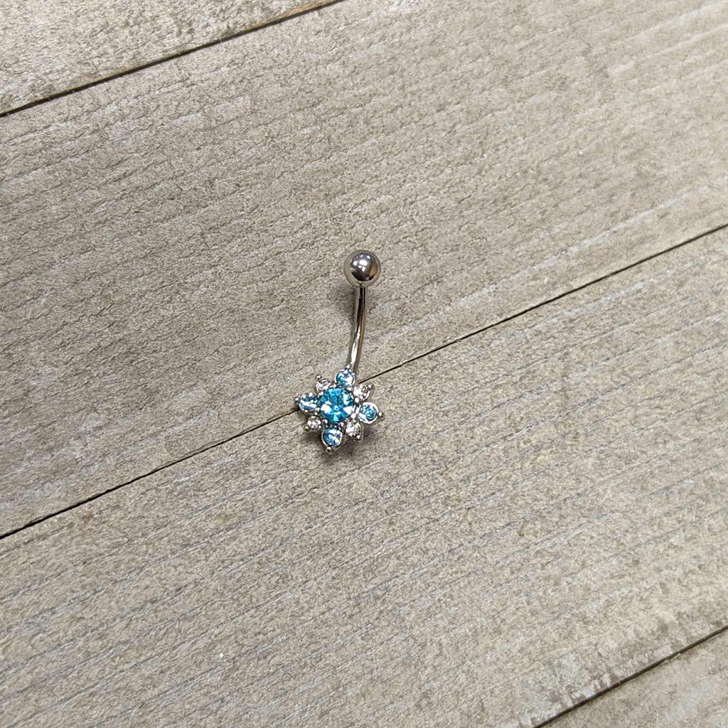 BodyCandy Blue Clear Gem Stylish Snowflake Holiday Belly Ring — side view