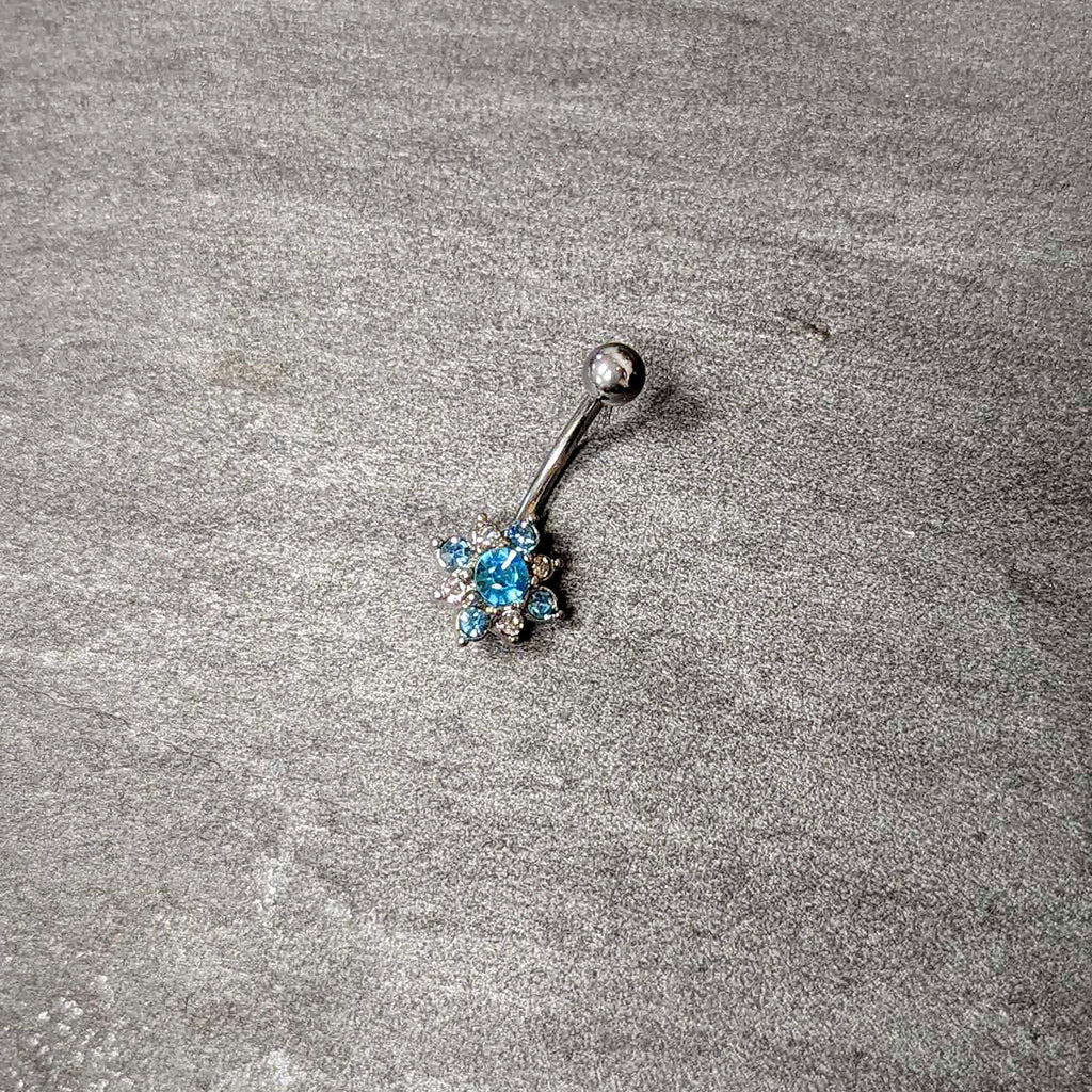 BodyCandy Blue Clear Gem Stylish Snowflake Holiday Belly Ring — back view
