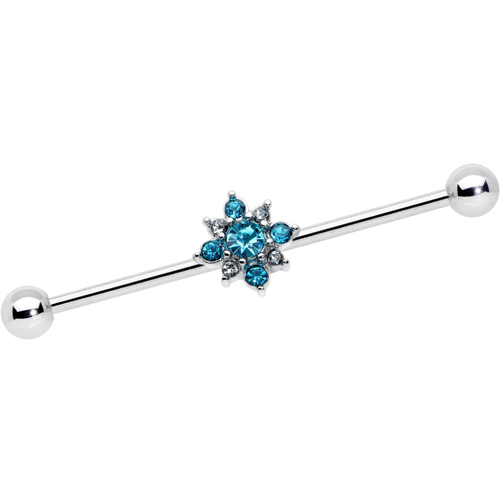 BodyCandy 14G Blue Gem Frosty Snowflake Christmas Industrial Barbell 38mm — main product shot