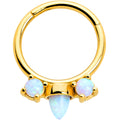 BodyCandy 16G 3/8 White Synthetic Opal Gold Tone Trio Point Hinged Segment Ring — main product shot