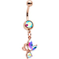 BodyCandy Aurora Gem Rose Gold Tone Fleur de Lis Butterfly Dangle Belly Ring — main product shot