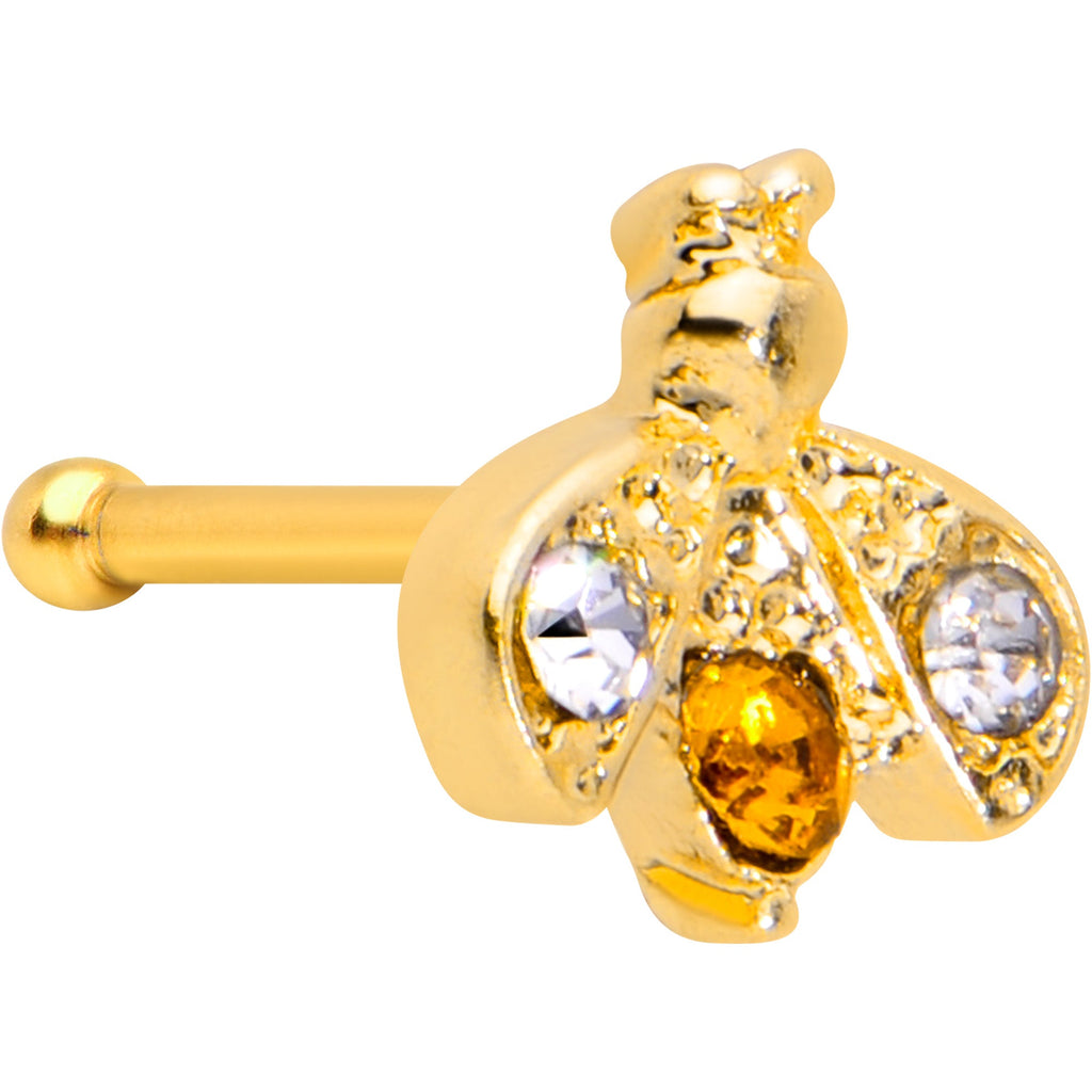 BodyCandy 20G 1/4 Yellow Gem Gold Tone Fashion Bug Nose Bone — main product shot