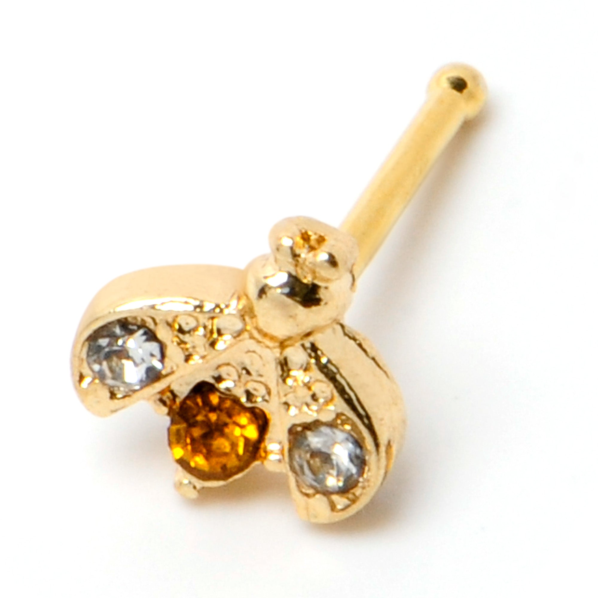 BodyCandy 20G 1/4 Yellow Gem Gold Tone Fashion Bug Nose Bone — side view