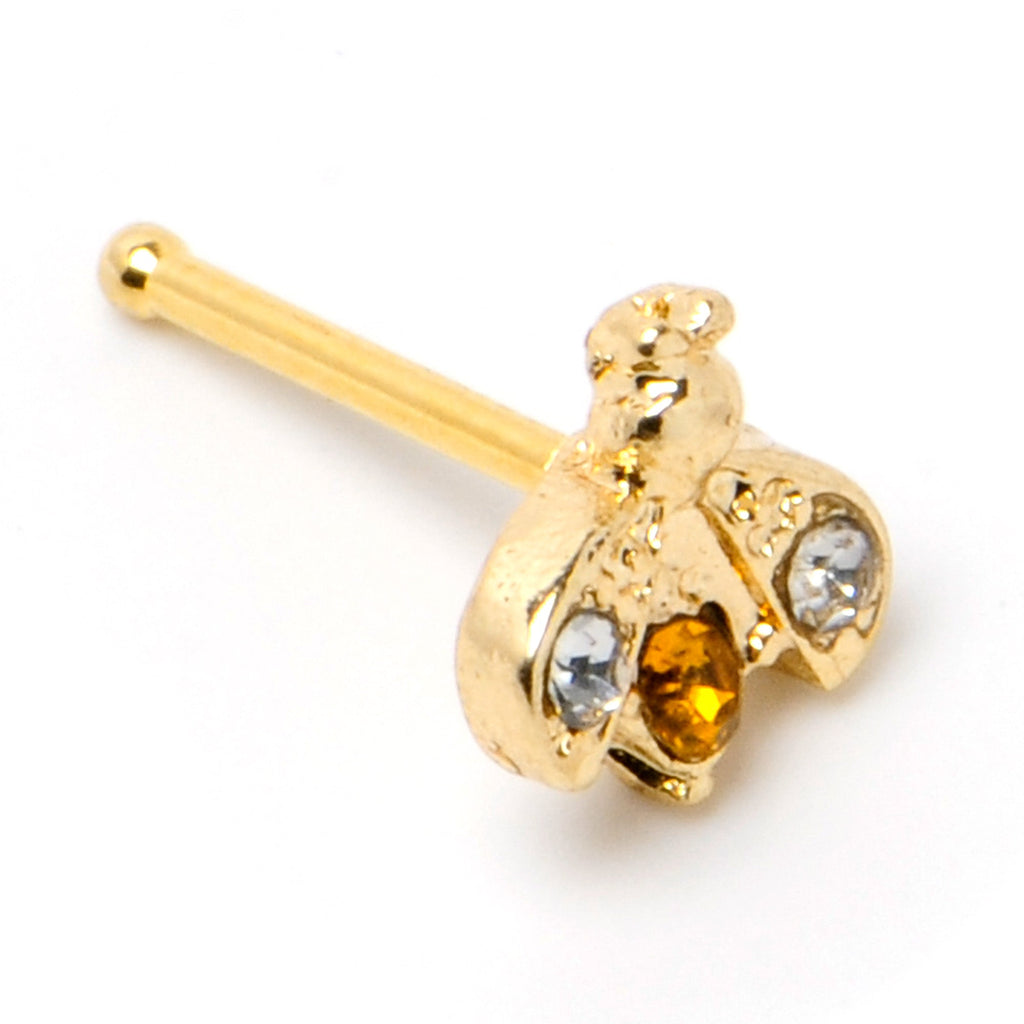 BodyCandy 20G 1/4 Yellow Gem Gold Tone Fashion Bug Nose Bone — back view