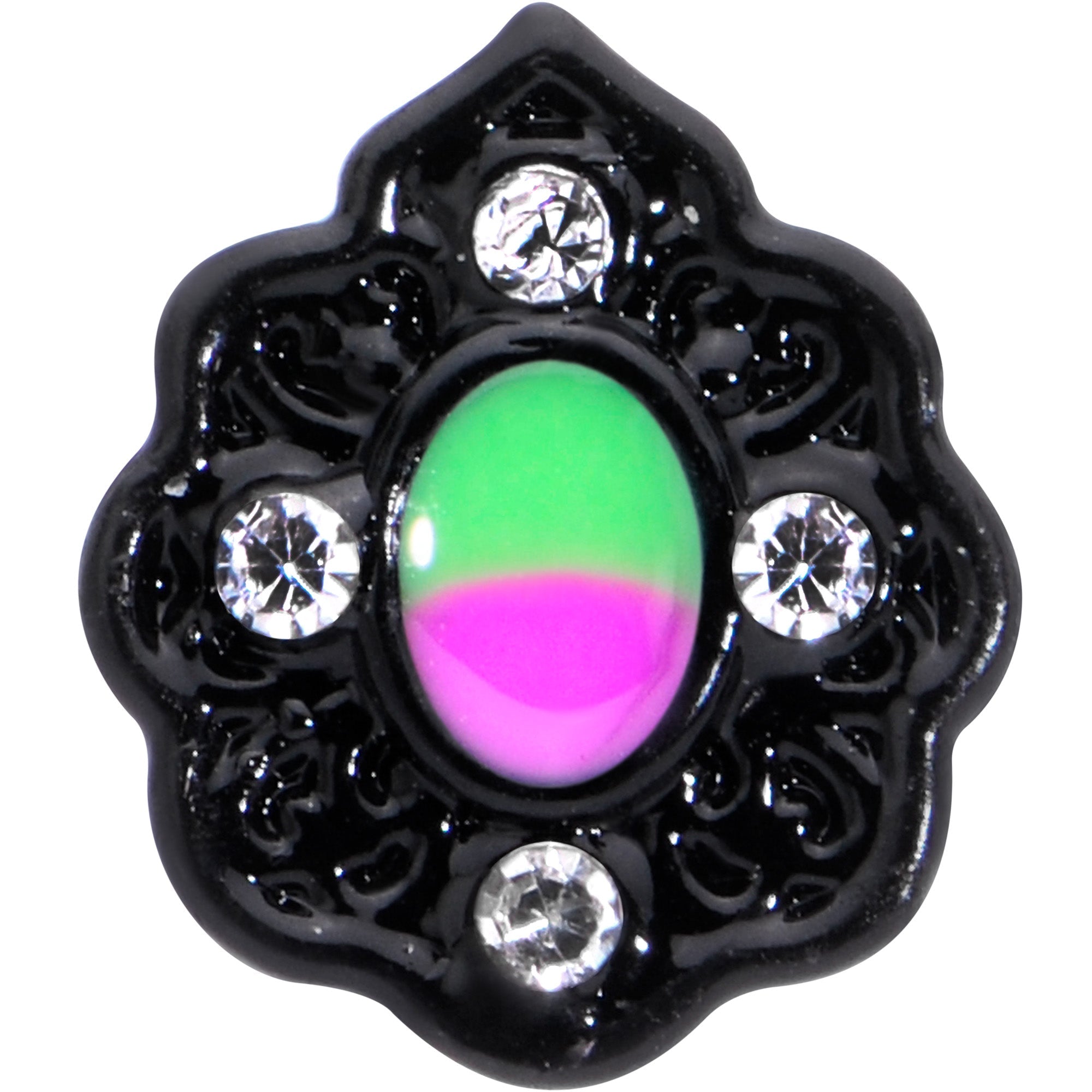 BodyCandy 20G 1/4 Purple Tourmaline Black Lacy Drop Nose Bone — detail close-up