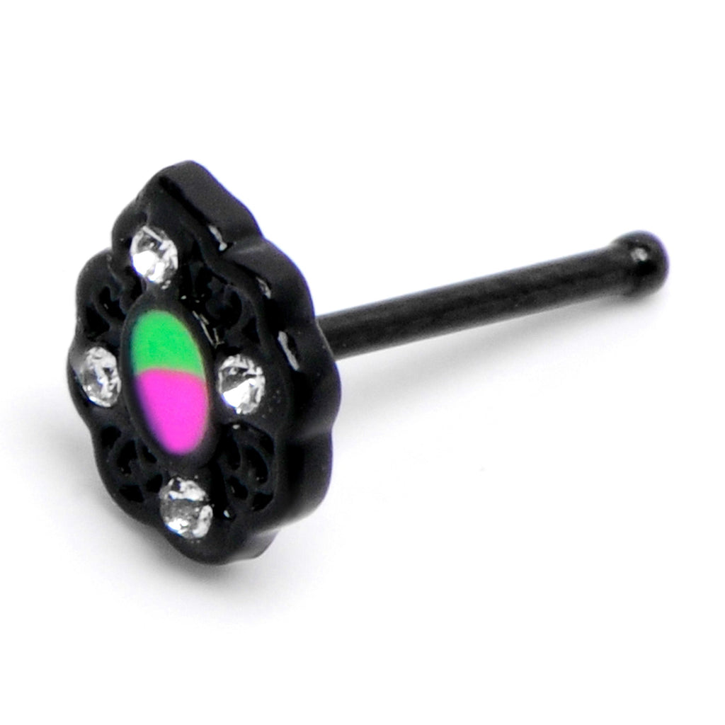 BodyCandy 20G 1/4 Purple Tourmaline Black Lacy Drop Nose Bone — back view