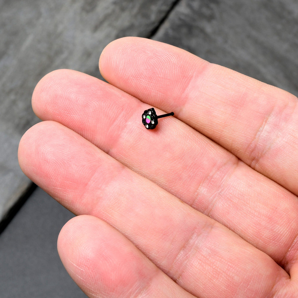 BodyCandy 20G 1/4 Purple Tourmaline Black Lacy Drop Nose Bone — in-use photo