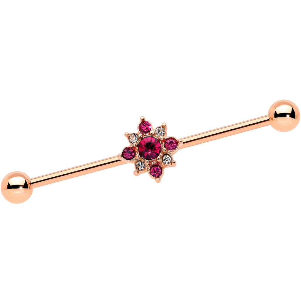 BodyCandy 14G Red Gem Rose Gold Tone Rococo Star Industrial Barbell 38mm — main product shot