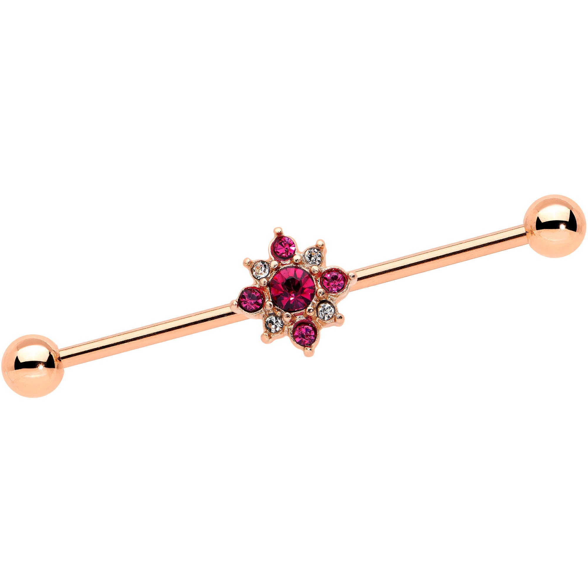BodyCandy 14G Red Gem Rose Gold Tone Rococo Star Industrial Barbell 38mm — main product shot