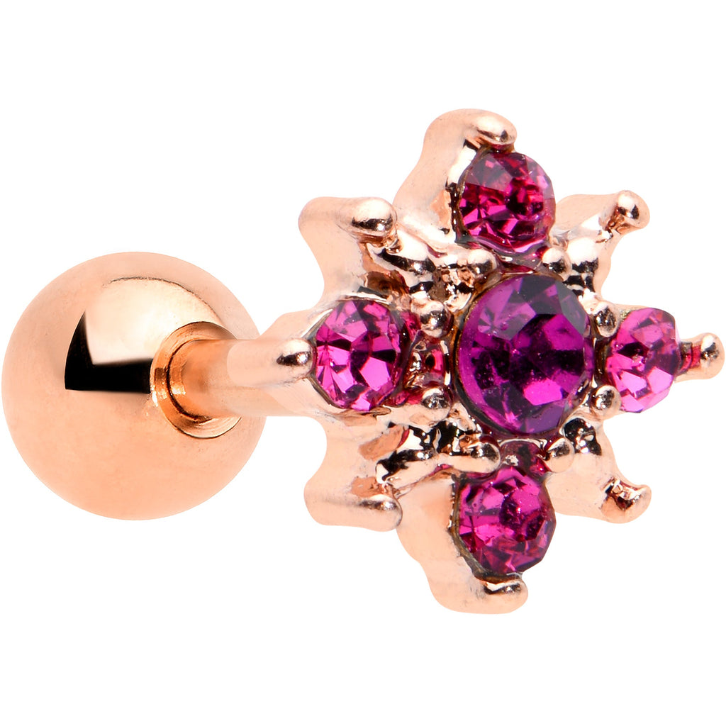 BodyCandy 16G 1/4 Pink Gem Rose Gold Tone Rococo Star Cartilage Tragus — main product shot