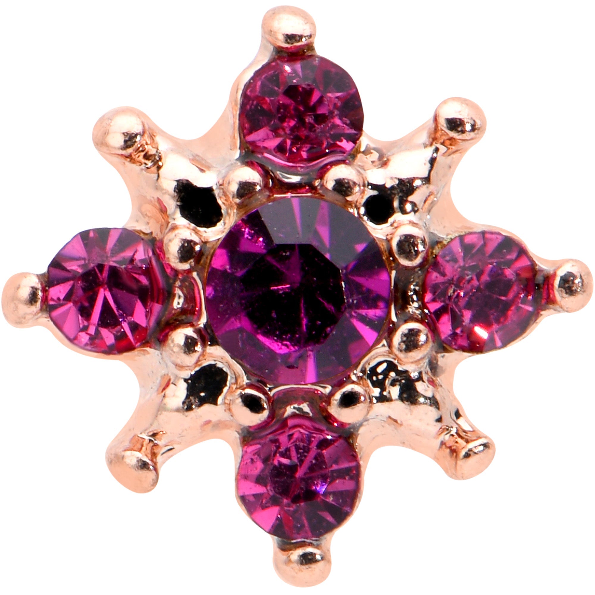 BodyCandy 16G 1/4 Pink Gem Rose Gold Tone Rococo Star Cartilage Tragus — detail close-up