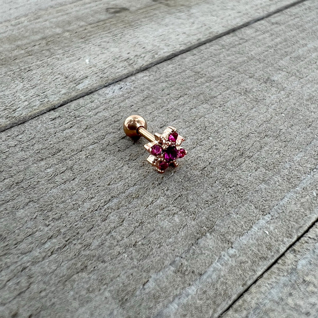 BodyCandy 16G 1/4 Pink Gem Rose Gold Tone Rococo Star Cartilage Tragus — back view