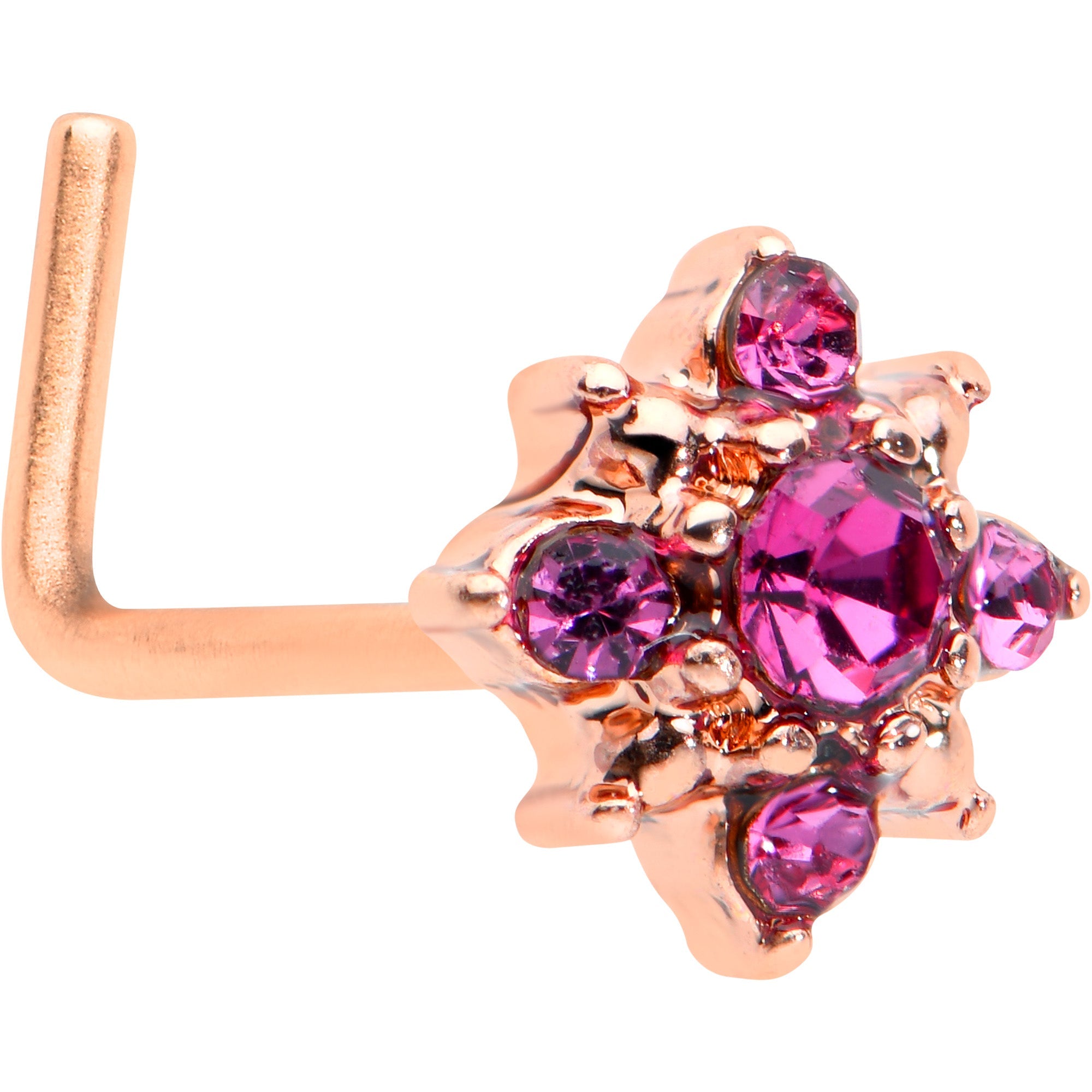BodyCandy 20G 7mm Pink Gem Rose Gold Tone Rococo Star L Shape Nose Ring — main product shot