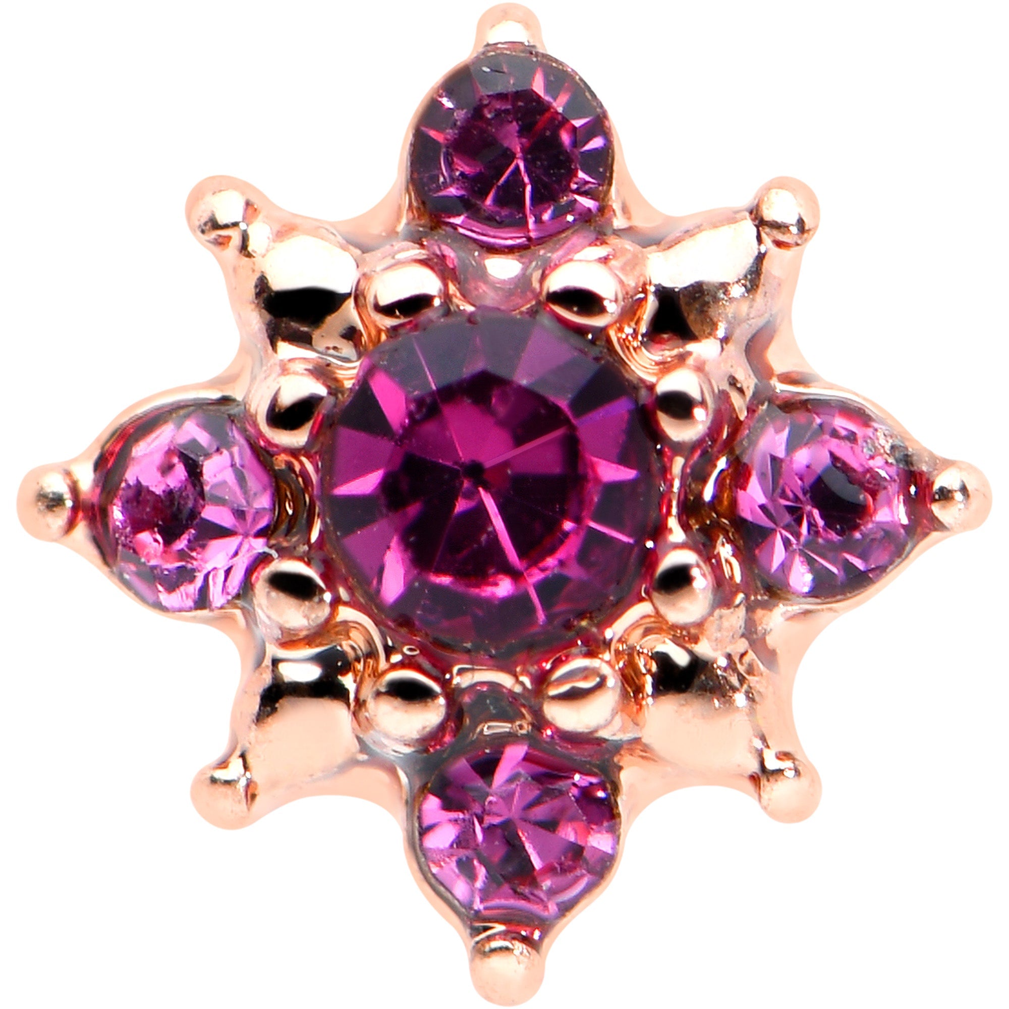 BodyCandy 20G 7mm Pink Gem Rose Gold Tone Rococo Star L Shape Nose Ring — detail close-up