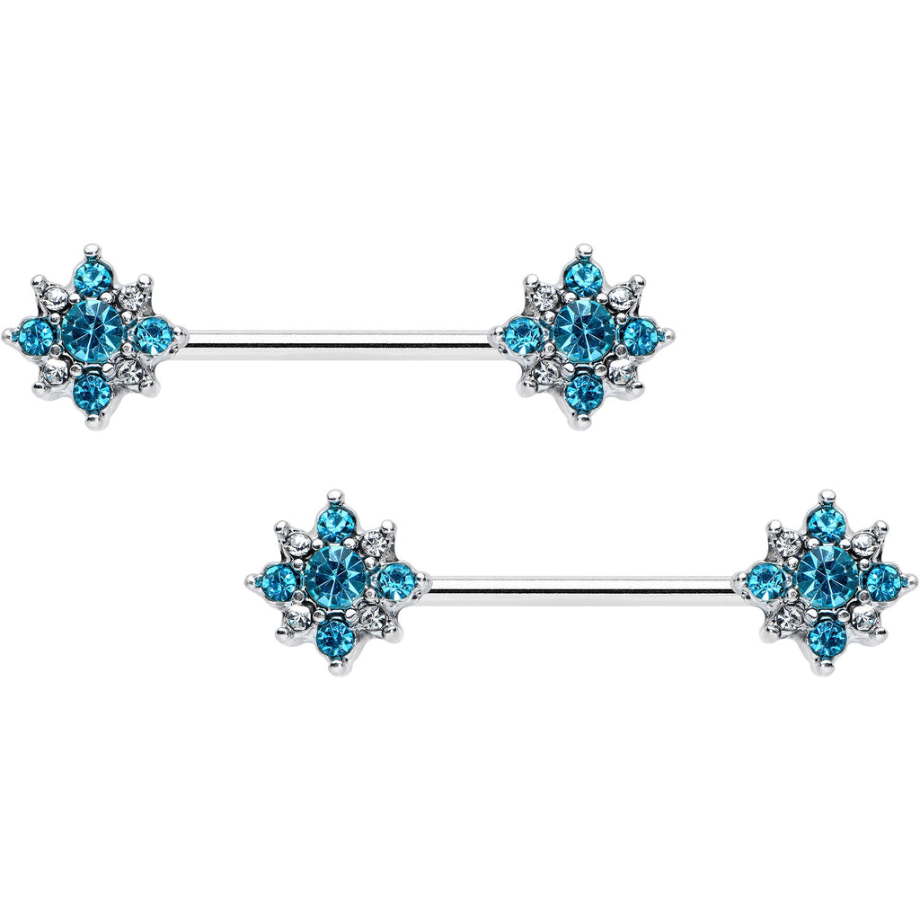 BodyCandy 14G 9/16 Clear Blue Gem Opulent Flower Barbell Nipple Ring Set — main product shot