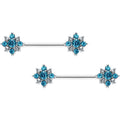 BodyCandy 14G 9/16 Clear Blue Gem Opulent Flower Barbell Nipple Ring Set — main product shot