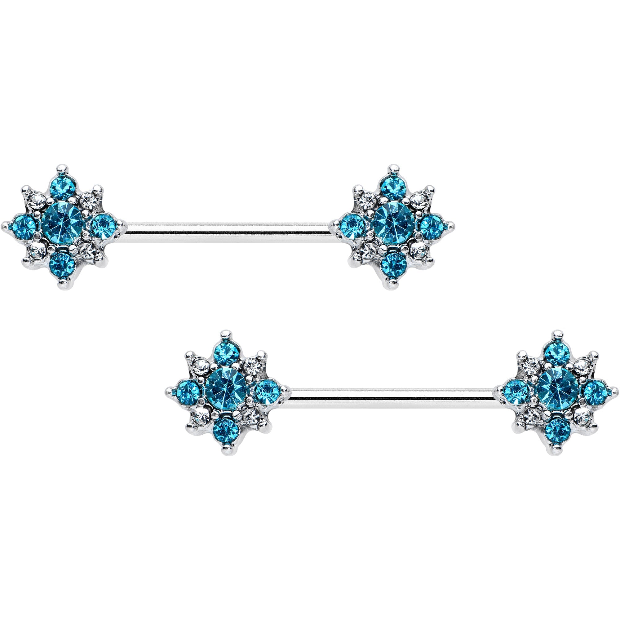 BodyCandy 14G 9/16 Clear Blue Gem Opulent Flower Barbell Nipple Ring Set — main product shot