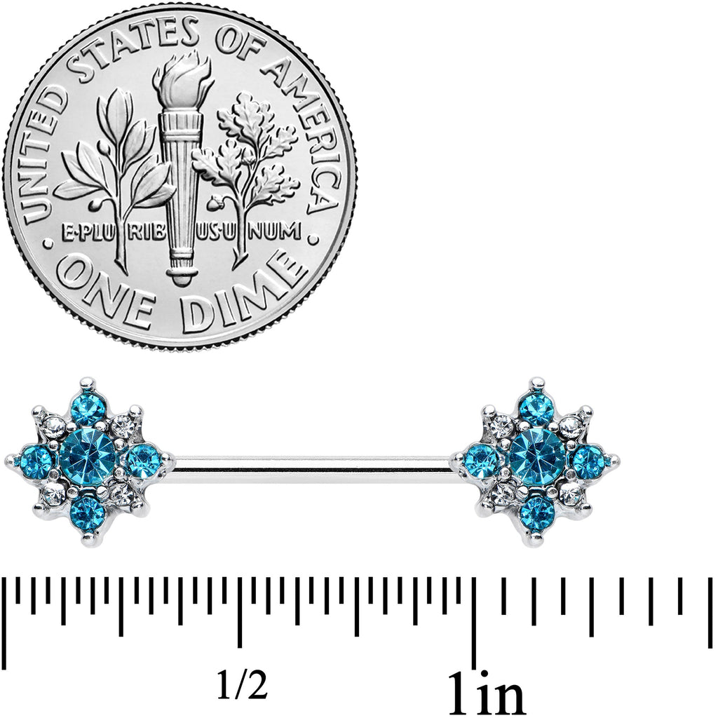 BodyCandy 14G 9/16 Clear Blue Gem Opulent Flower Barbell Nipple Ring Set — lifestyle context