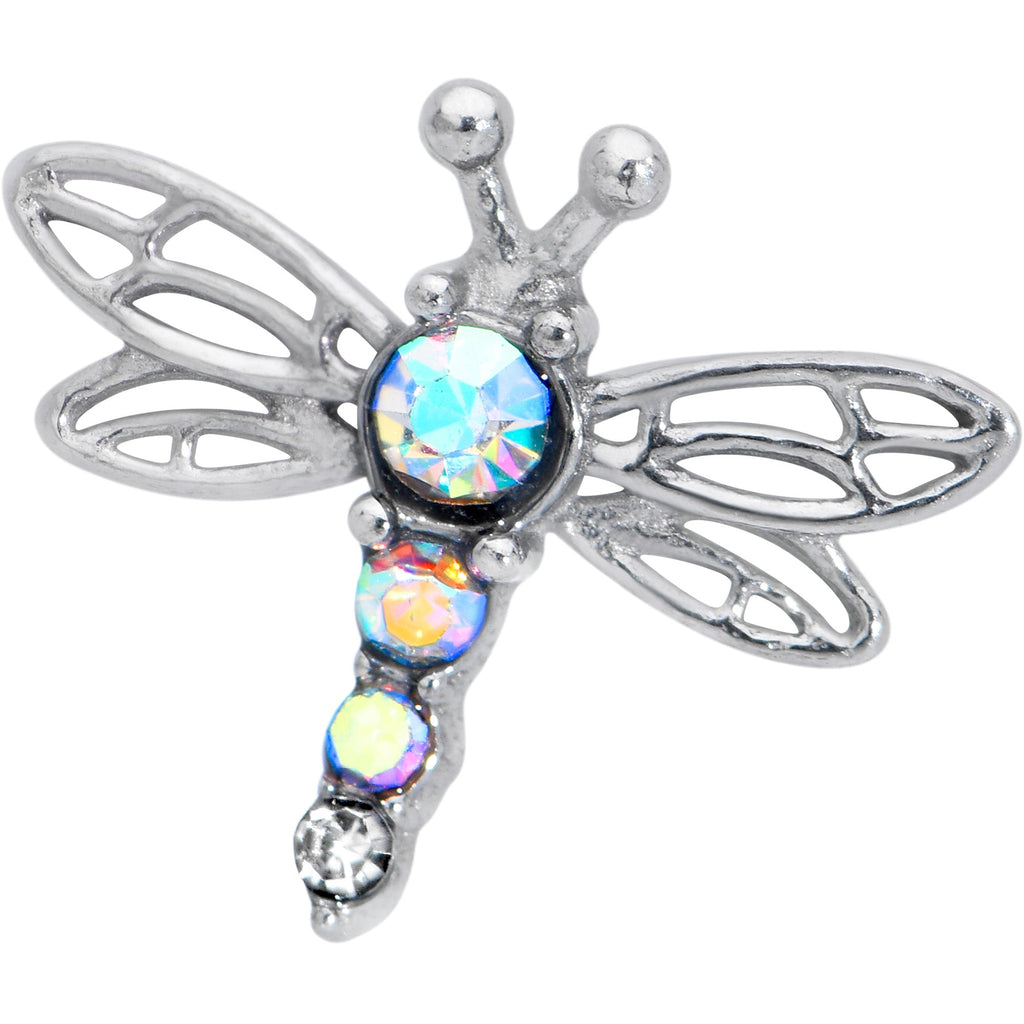BodyCandy Aurora Gem Ornate Dragonfly Barbell Tongue Ring — detail close-up