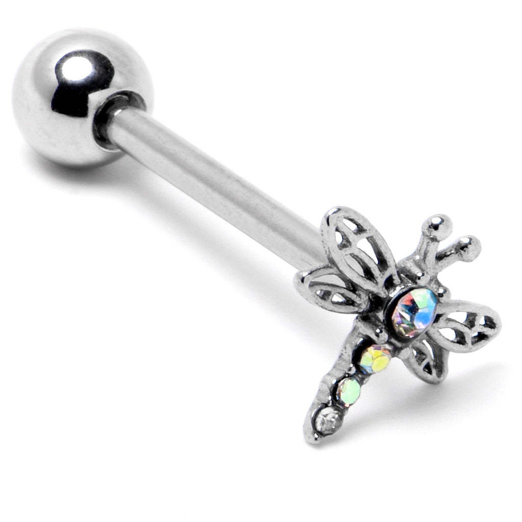 BodyCandy Aurora Gem Ornate Dragonfly Barbell Tongue Ring — back view