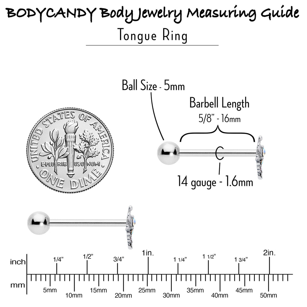 BodyCandy Aurora Gem Ornate Dragonfly Barbell Tongue Ring — in-use photo