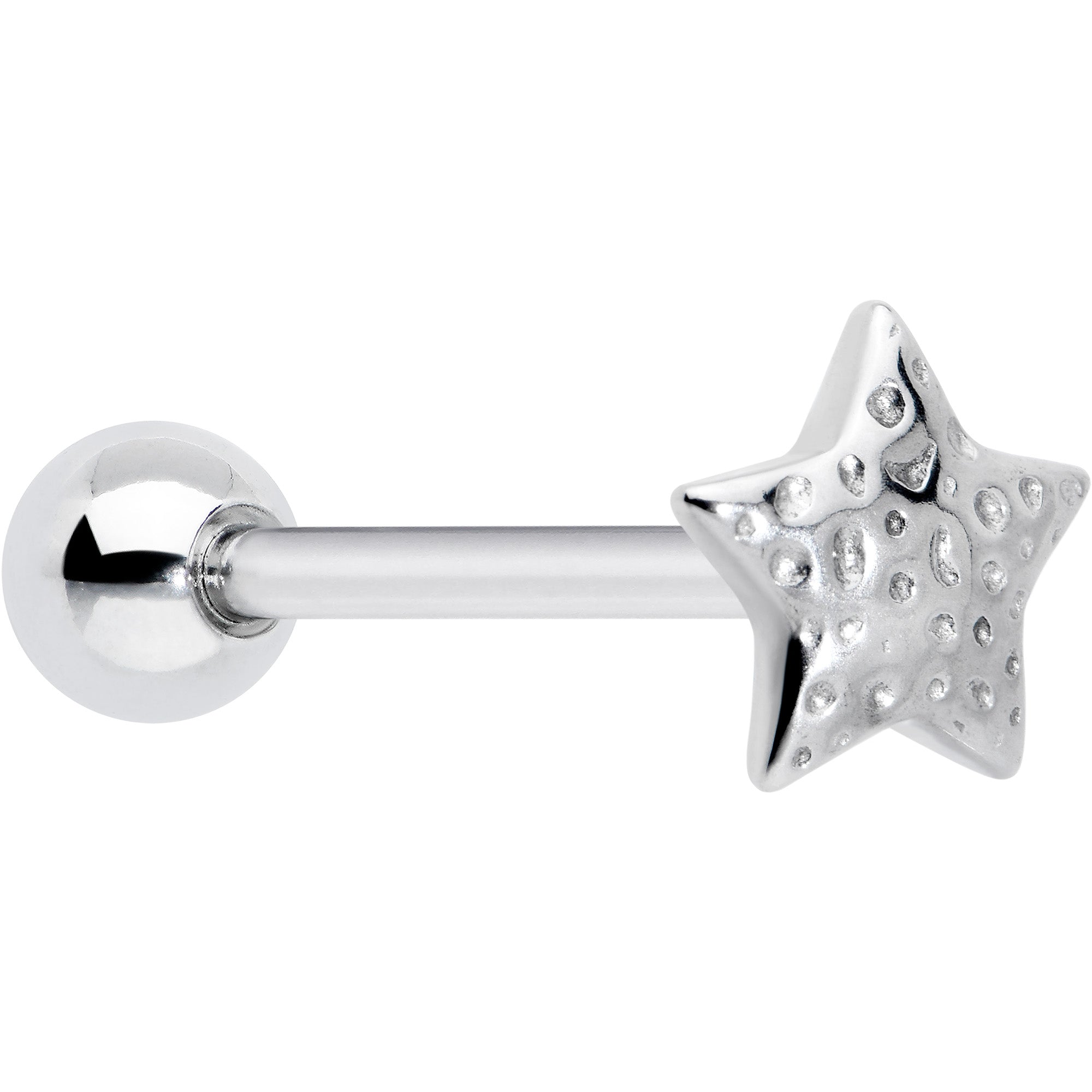 BodyCandy 316L Surgical Steel Texture Star Barbell Tongue Ring — main product shot