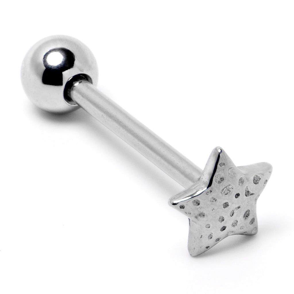 BodyCandy 316L Surgical Steel Texture Star Barbell Tongue Ring — back view