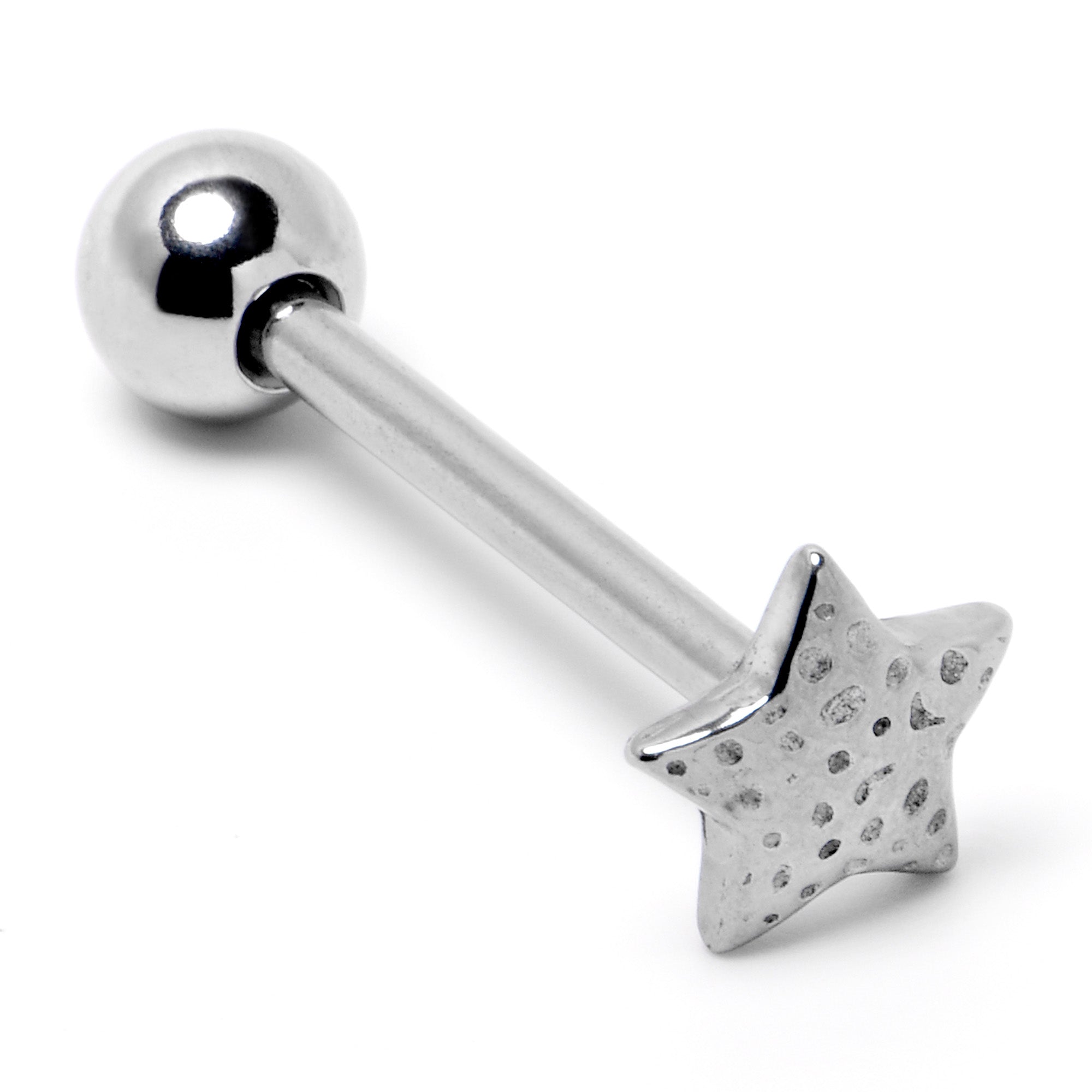 BodyCandy 316L Surgical Steel Texture Star Barbell Tongue Ring — back view