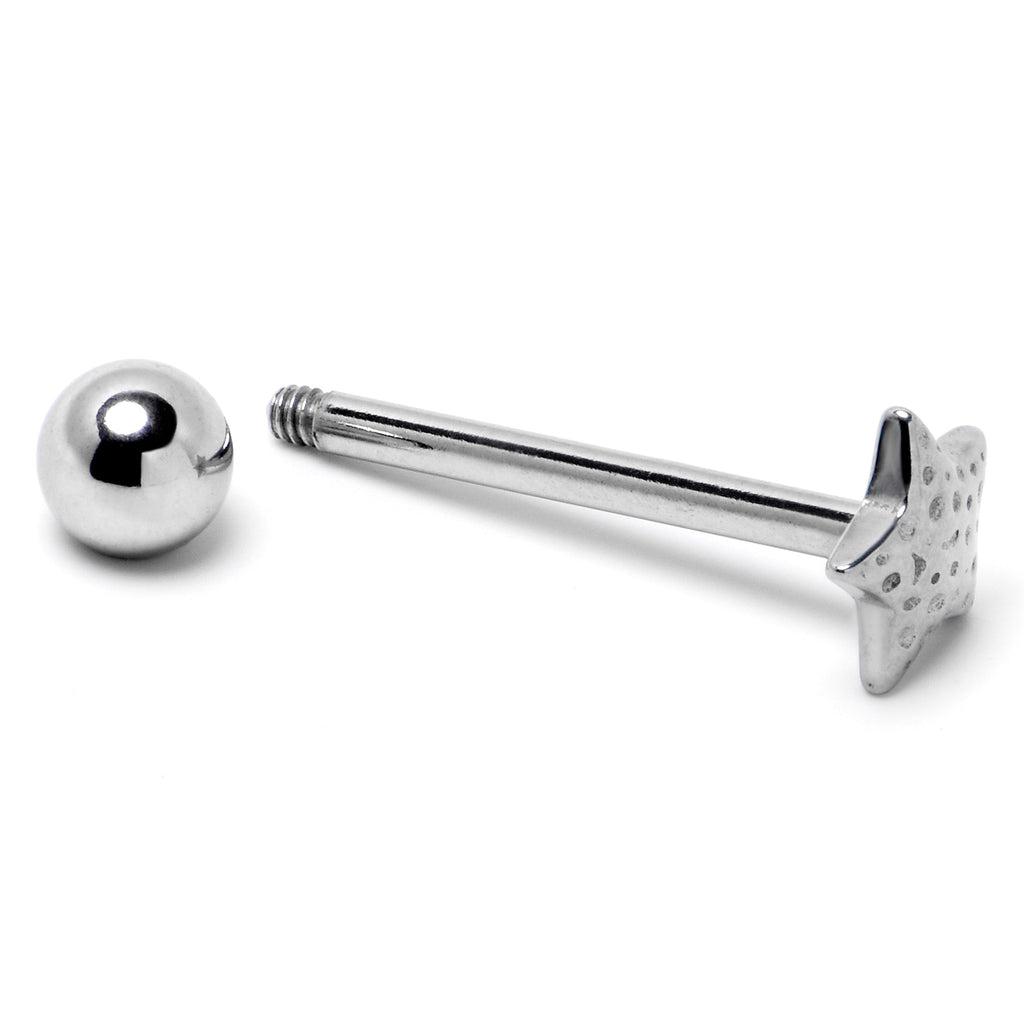BodyCandy 316L Surgical Steel Texture Star Barbell Tongue Ring — alternative angle