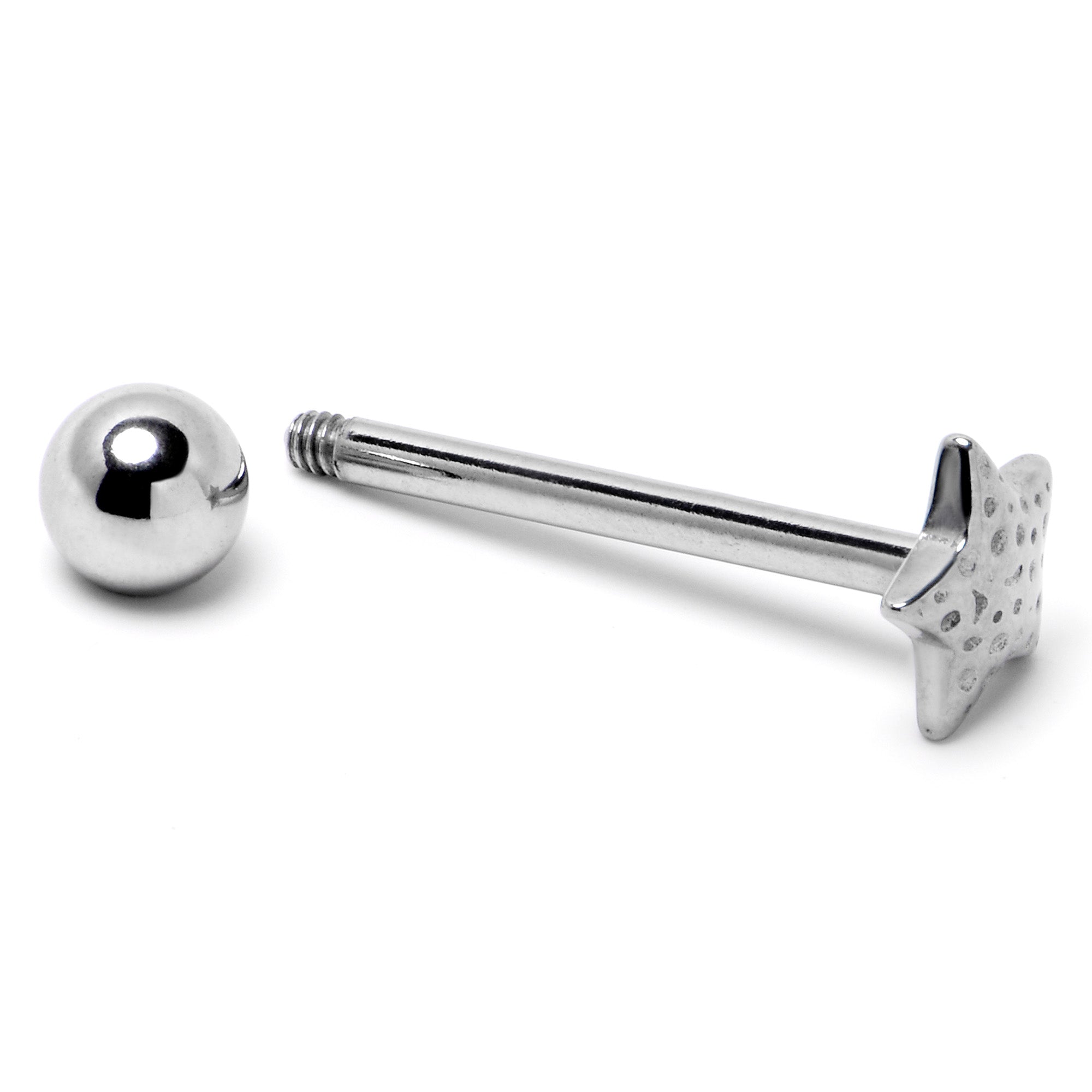 BodyCandy 316L Surgical Steel Texture Star Barbell Tongue Ring — alternative angle