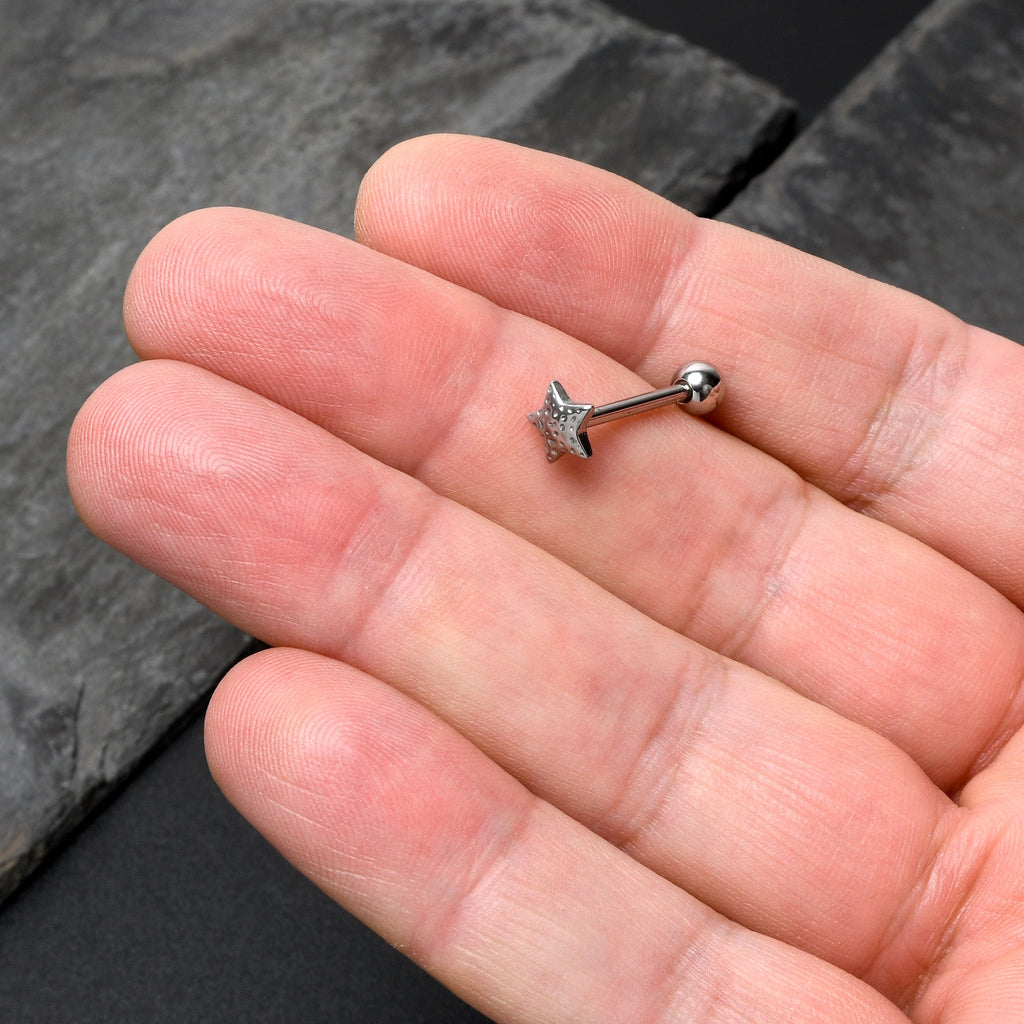 BodyCandy 316L Surgical Steel Texture Star Barbell Tongue Ring — in-use photo