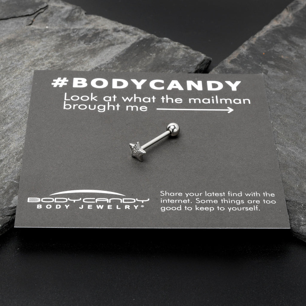 BodyCandy 316L Surgical Steel Texture Star Barbell Tongue Ring — size reference