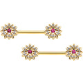 BodyCandy 14G 9/16 Clear Pink Gem Gold Tone Starry Flower Nipple Ring Set — main product shot