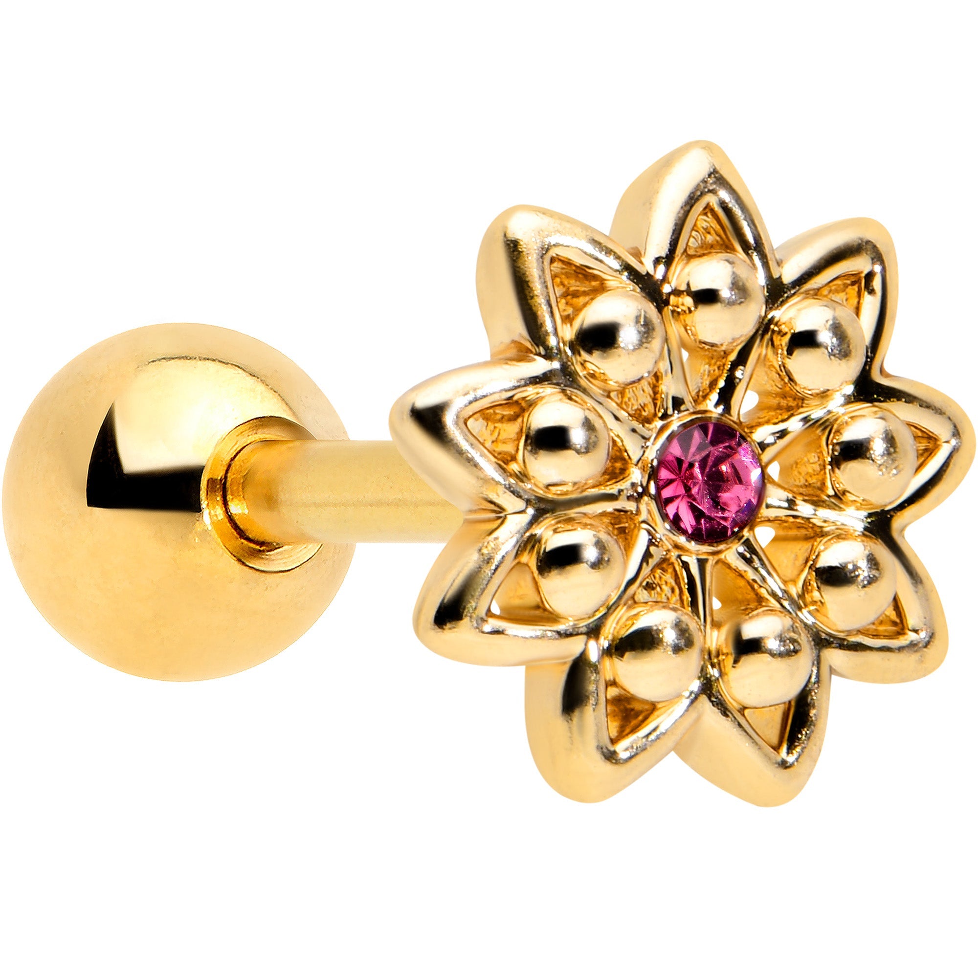 BodyCandy 16G 1/4 Pink Gem Gold Tone Starry Flower Cartilage Tragus Earring — main product shot