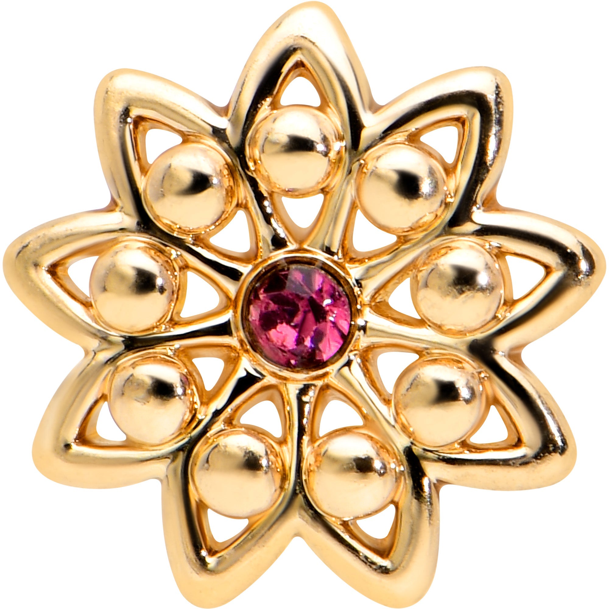 BodyCandy 16G 1/4 Pink Gem Gold Tone Starry Flower Cartilage Tragus Earring — detail close-up