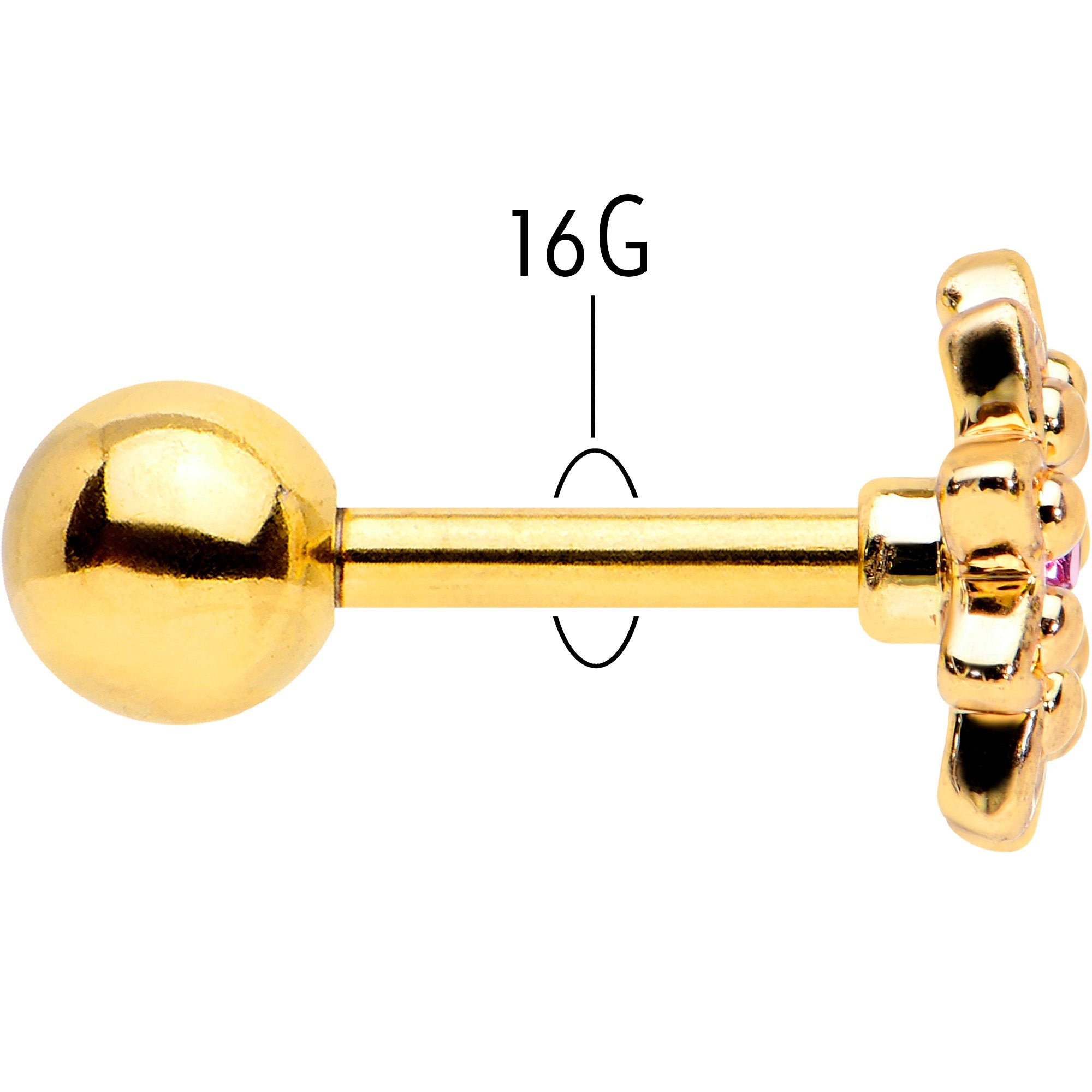 BodyCandy 16G 1/4 Pink Gem Gold Tone Starry Flower Cartilage Tragus Earring — back view