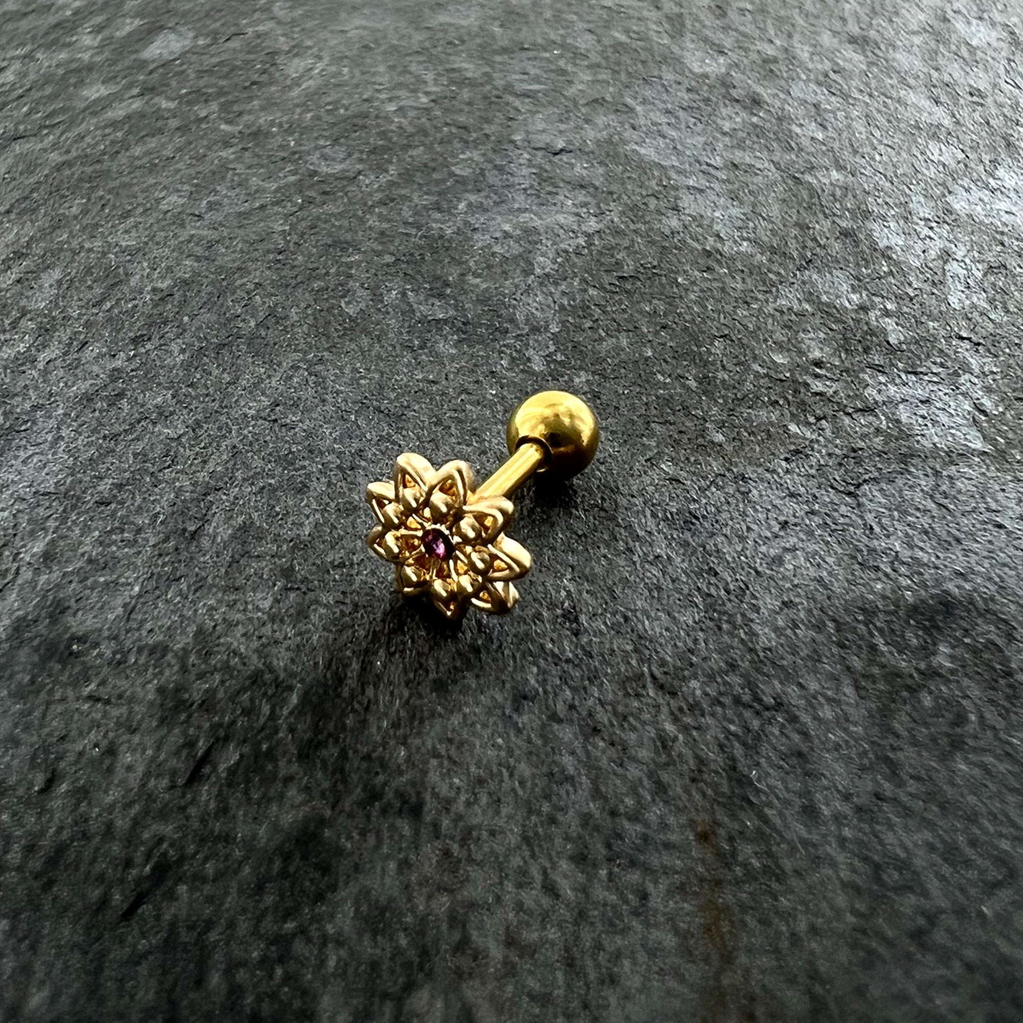 BodyCandy 16G 1/4 Pink Gem Gold Tone Starry Flower Cartilage Tragus Earring — alternative angle
