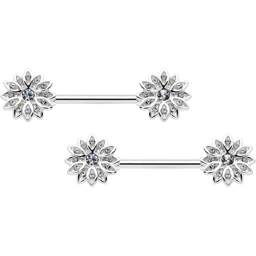 BodyCandy 14G 9/16 Clear Gem Rococo Starry Flower Barbell Nipple Ring Set — main product shot
