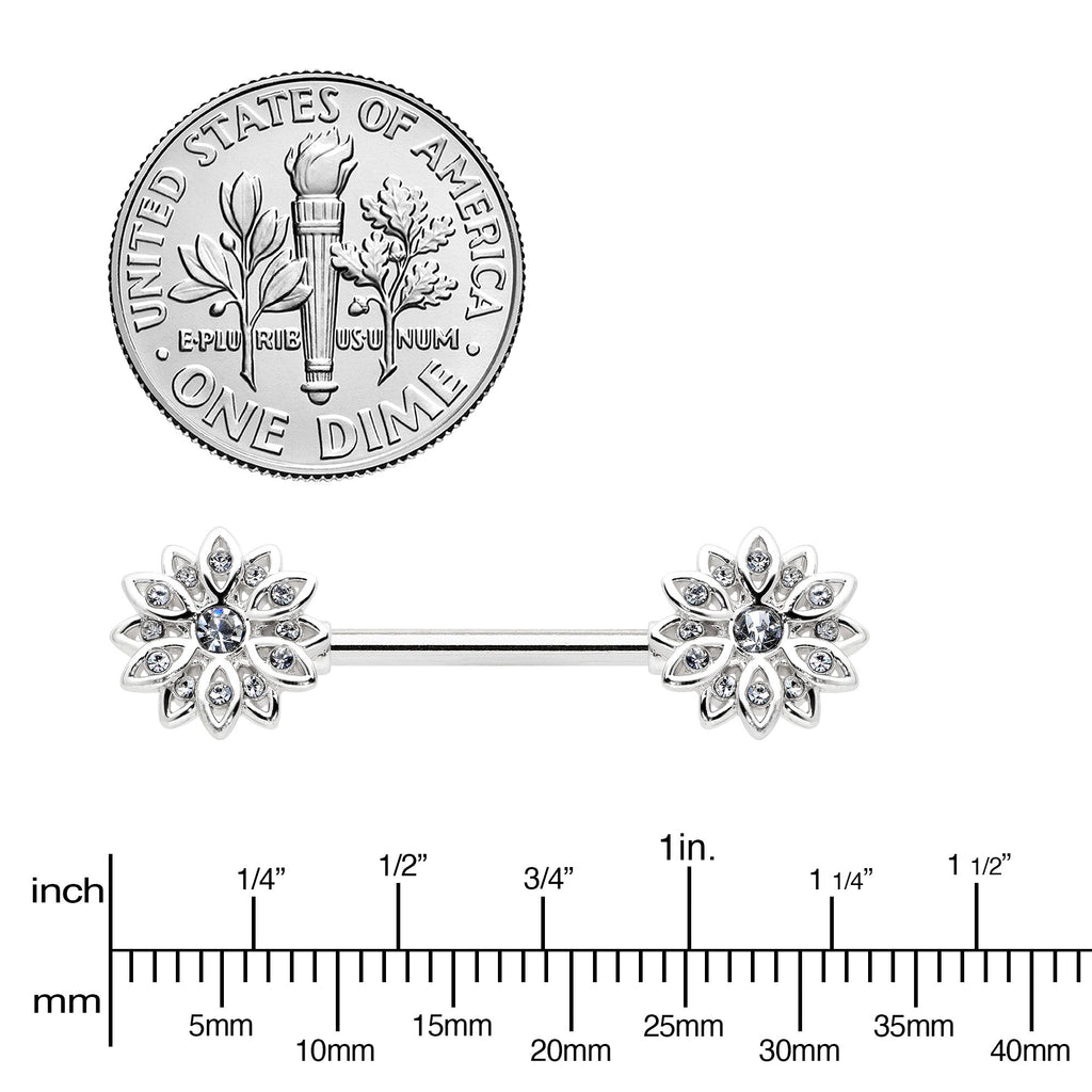 BodyCandy 14G 9/16 Clear Gem Rococo Starry Flower Barbell Nipple Ring Set — lifestyle context