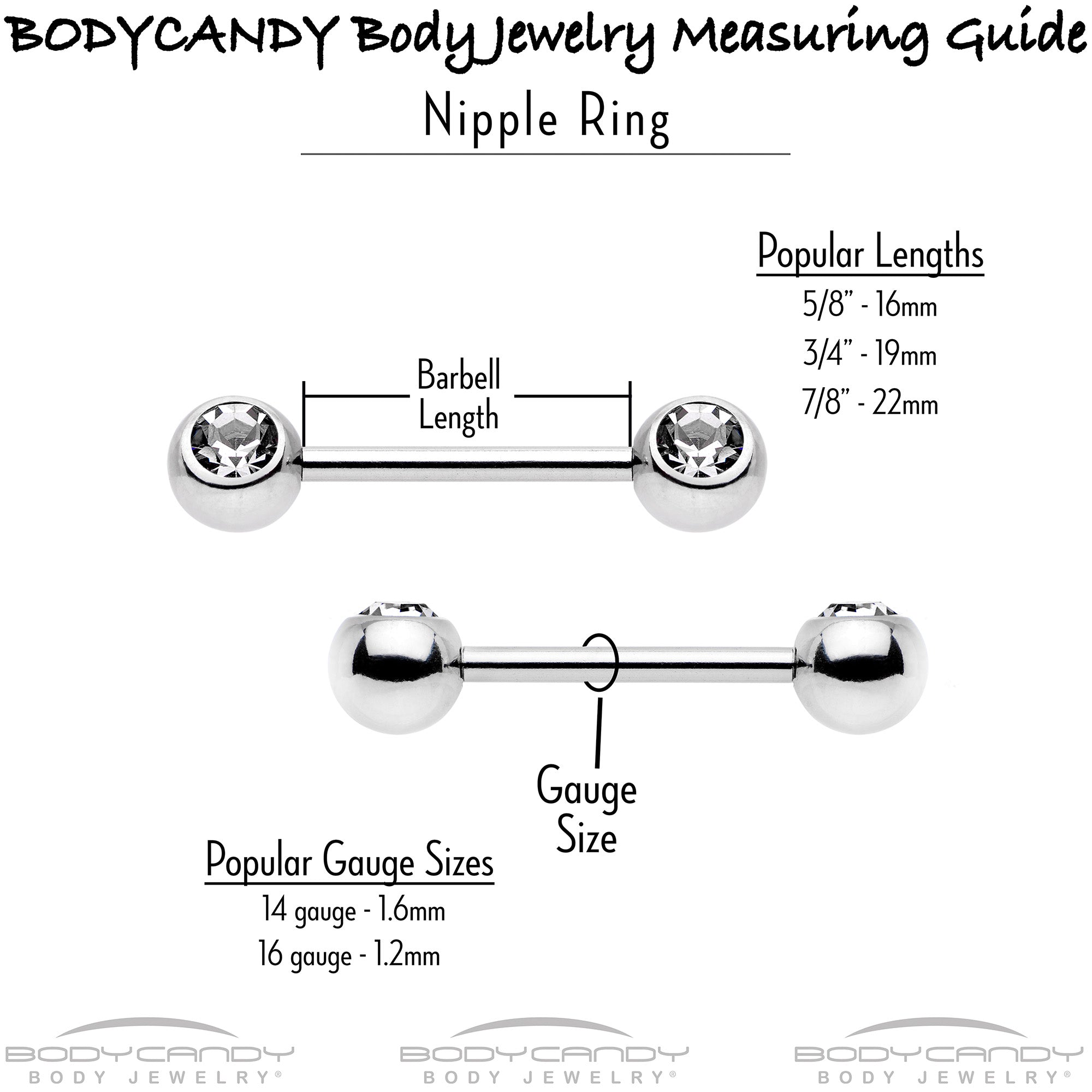 BodyCandy 14G 9/16 Clear Gem Rococo Starry Flower Barbell Nipple Ring Set — size reference