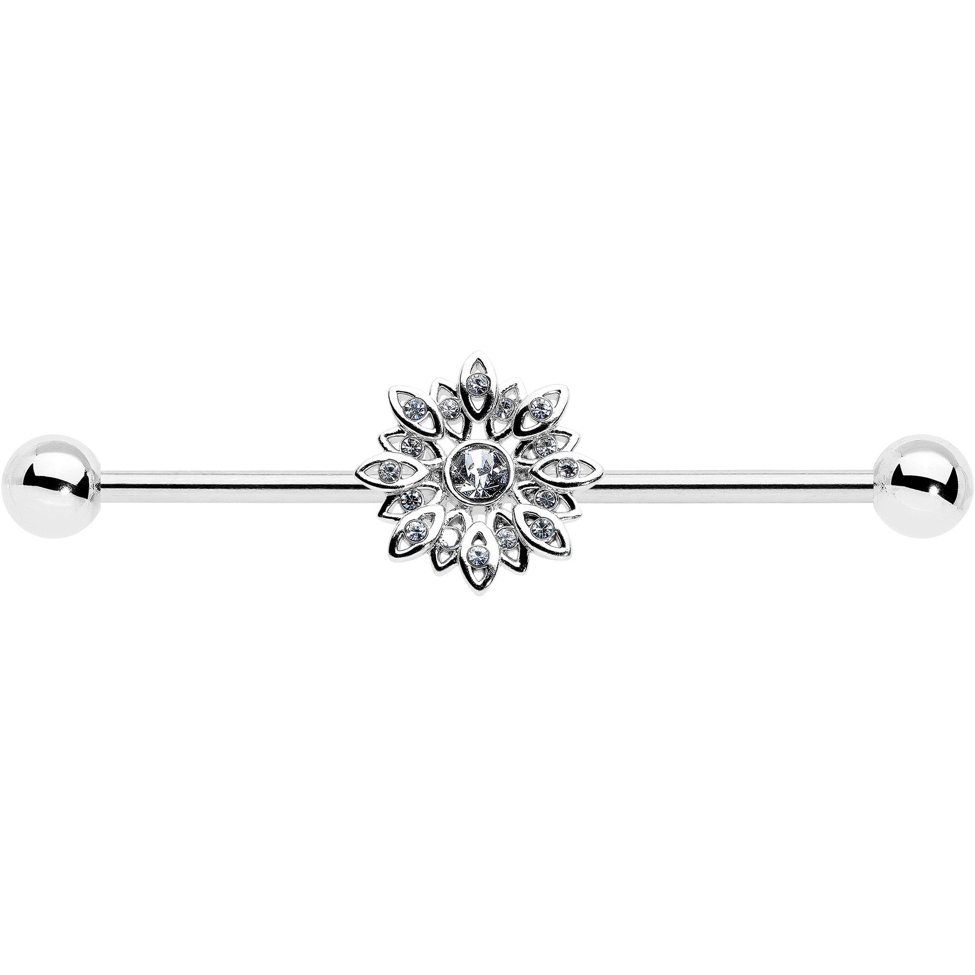 BodyCandy 14G Clear Gem Starry Flower Industrial Barbell 38mm — detail close-up