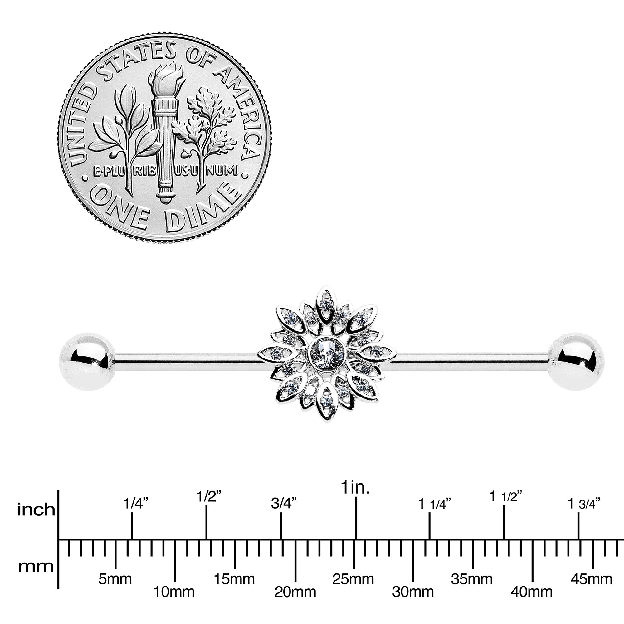 BodyCandy 14G Clear Gem Starry Flower Industrial Barbell 38mm — lifestyle context