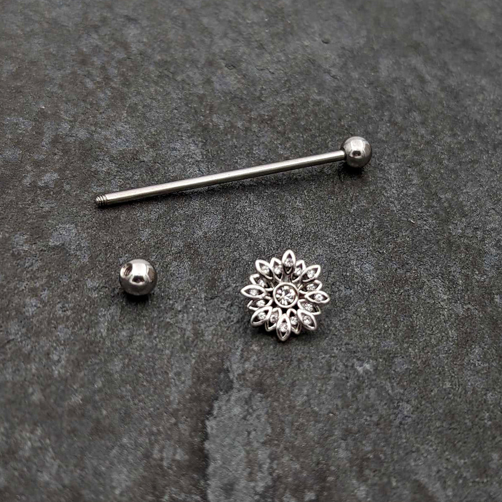 BodyCandy 14G Clear Gem Starry Flower Industrial Barbell 38mm — back view